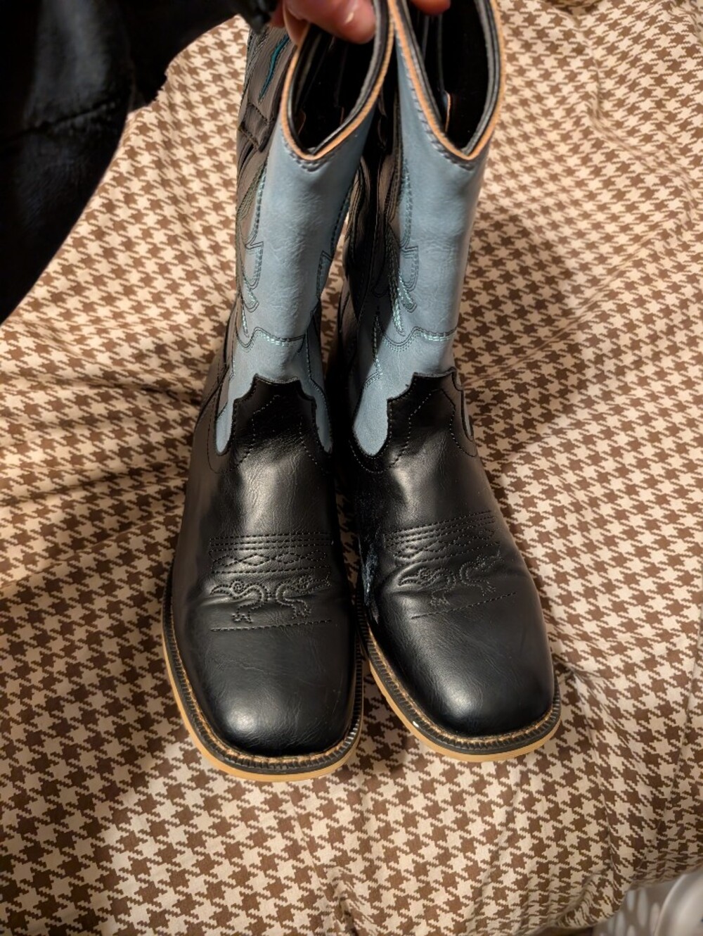 Black and Light Blue Girls Western Boots